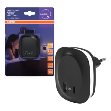 Osram - LED nočna svetilka za vtičnico s senzorjem in USB LUNETTA LED/12,5W/230V črna