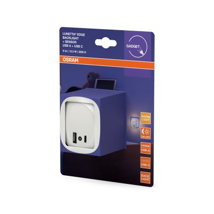 Osram - LED nočna svetilka za vtičnico s senzorjem in USB LUNETTA LED/12,5W/230V bela