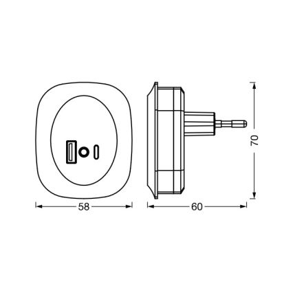 Osram - LED nočna svetilka za vtičnico s senzorjem in USB LUNETTA LED/12,5W/230V bela