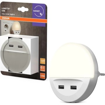Osram - LED nočna svetilka za vtičnico s senzorjem LUNETTA 2xUSB LED/13W/230V