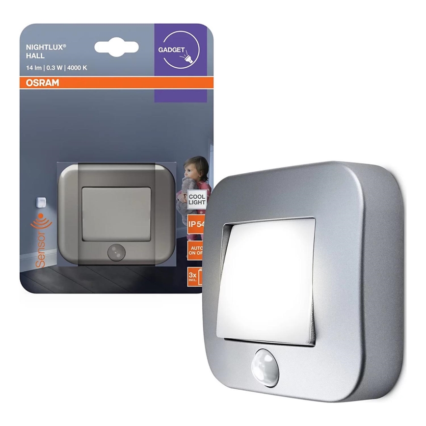 Osram - LED orientacijska lučka s senzorjem NIGHTLUX LED/0,3W/3xAAA IP54 srebrna