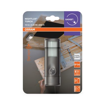 Osram - LED orientacijska svetilka s senzorjem NIGHTLUX LED/0,35W/3xAAA IP54 srebrna