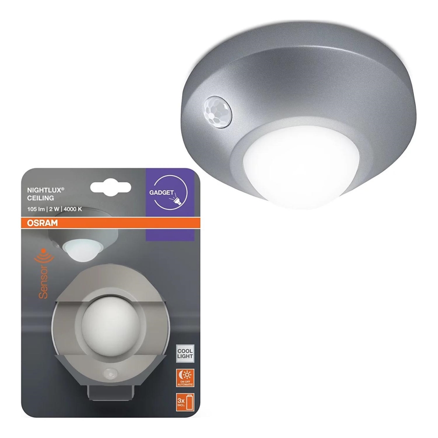 Osram - LED orientacijska svetilka s senzorjem NIGHTLUX LED/2W/3xAA, srebrna