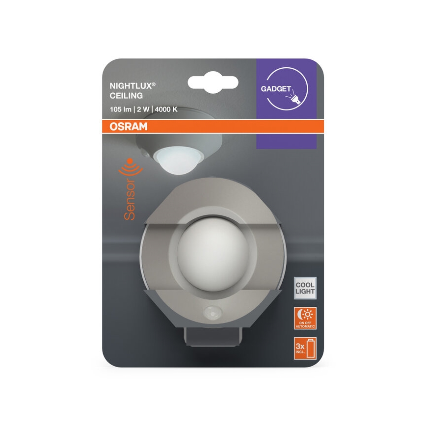 Osram - LED orientacijska svetilka s senzorjem NIGHTLUX LED/2W/3xAA, srebrna