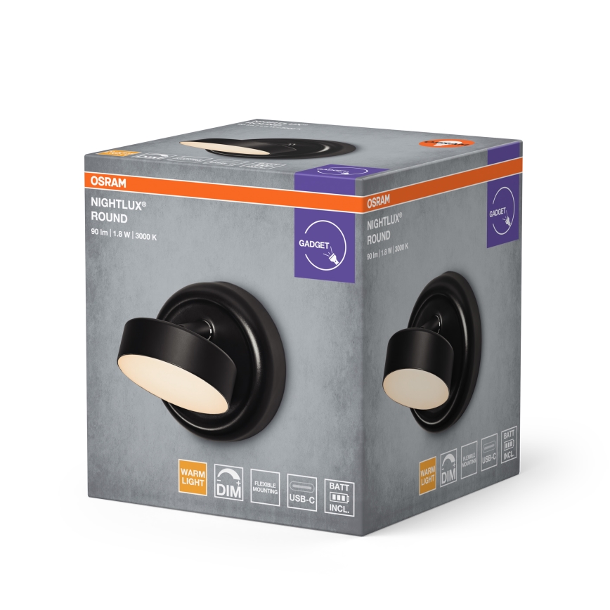 Osram - LED zatemnjiva polnilna stenska svetilka na dotik NIGHTLUX LED/1,8W/5V črna