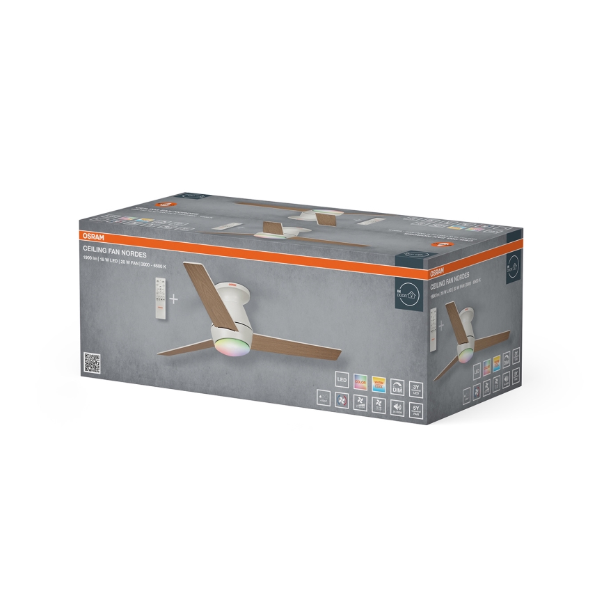 Osram - LED RGB stropni ventilator z možnostjo zatemnitve NORDES LED/18W/230V 3000-6500K + z daljinskim upravljalnikom