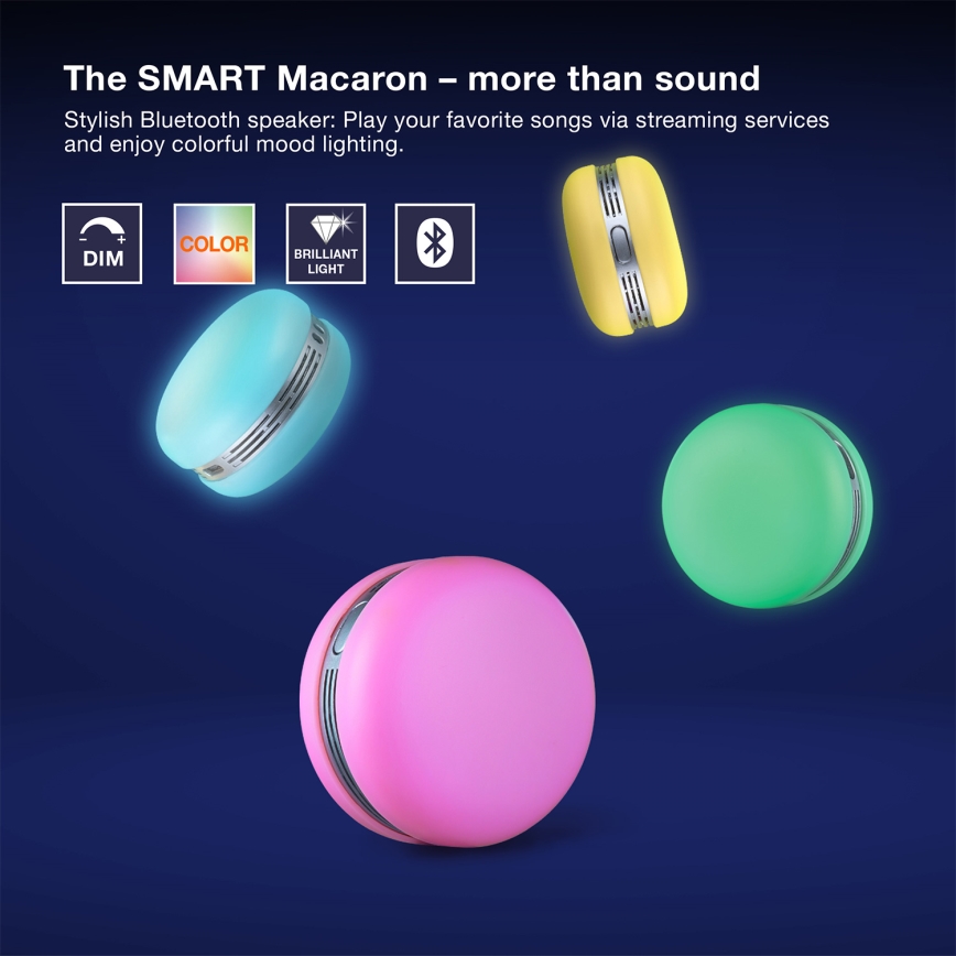 Osram - LED RGB zatemljiv zvočnik SMART+ MACARON LED/1,75W/3,7V 450 mAh rumena