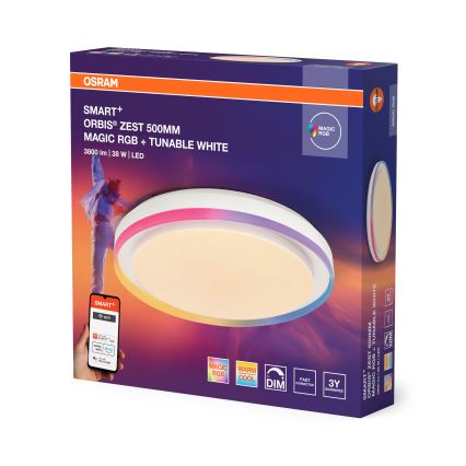 Osram - LED RGBW stropna svetilka SMART+ MAGIC, z zatemnitvijo, 38W/230V, premer 49 cm, bela, 2700-6500K, Wi-Fi