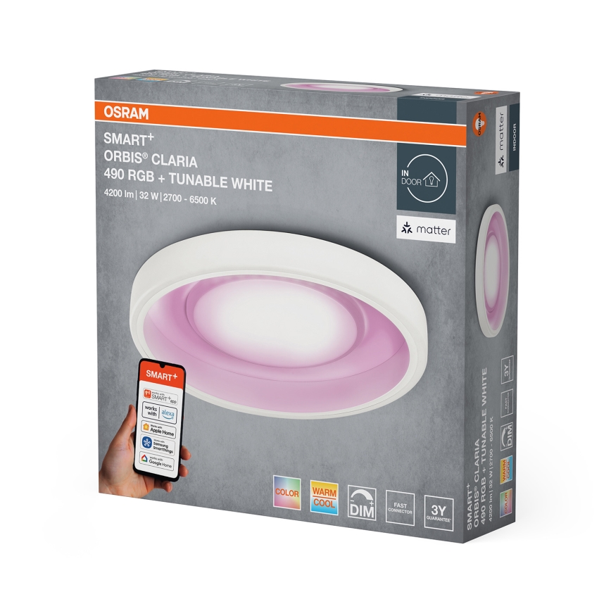 Osram - zatemnjiva stropna LED RGBW svetilka SMART+ CLARIA LED/32W/230V, premer 49 cm, 2700-6500K, Wi-Fi
