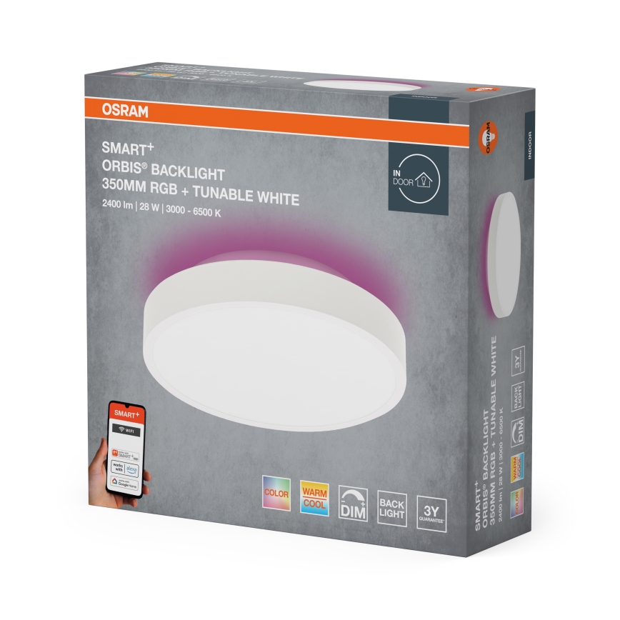 Osram - SMART+ ORBIS LED RGBW stropna svetilka z možnostjo zatemnitve, LED/28W/230V, premer 35 cm, 2700-6500K, Wi-Fi