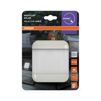 Osram - LED solarna prenosna svetilka NIGHTLUX LED/2W/5V IP54 siva