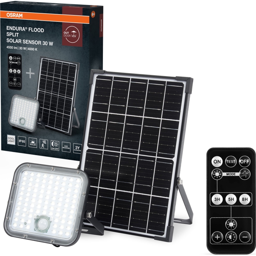 Osram - LED zatemljiv solarni reflektor s senzorjem ENDURA LED/30W/6,4V 4000K IP65 črna + z daljinskim upravljalnikom