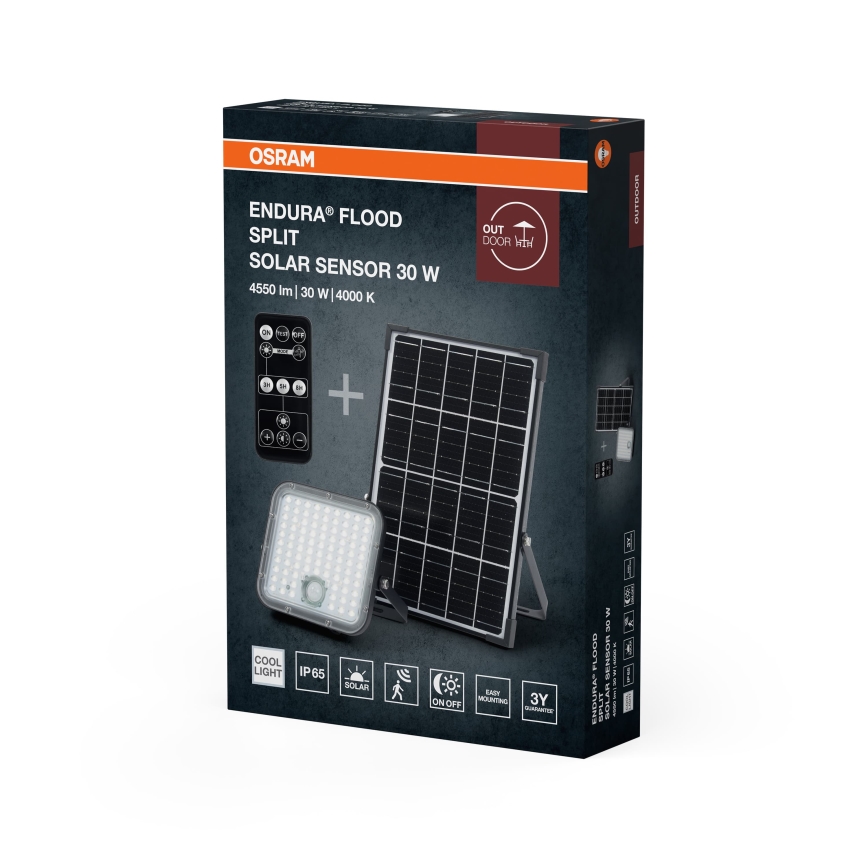 Osram - LED zatemljiv solarni reflektor s senzorjem ENDURA LED/30W/6,4V 4000K IP65 črna + z daljinskim upravljalnikom
