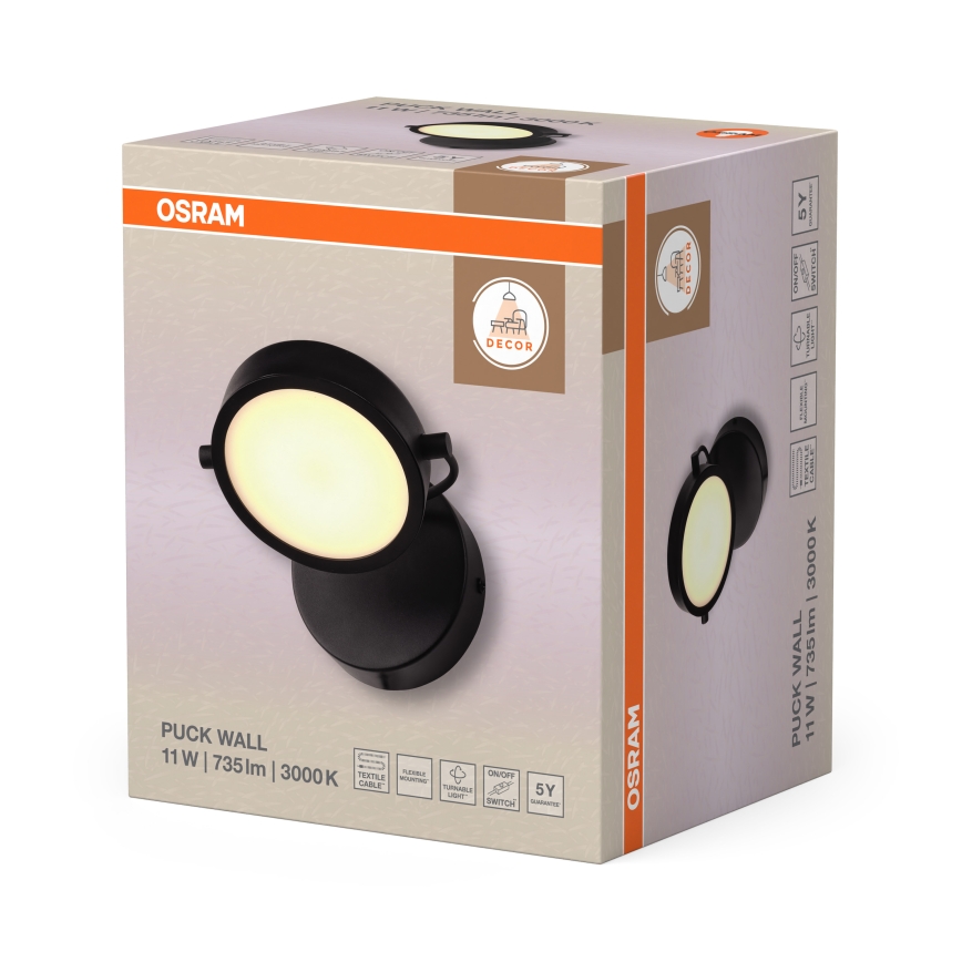 Osram - LED stensko svetilo DECOR PUCK LED/11W/230V, črne barve