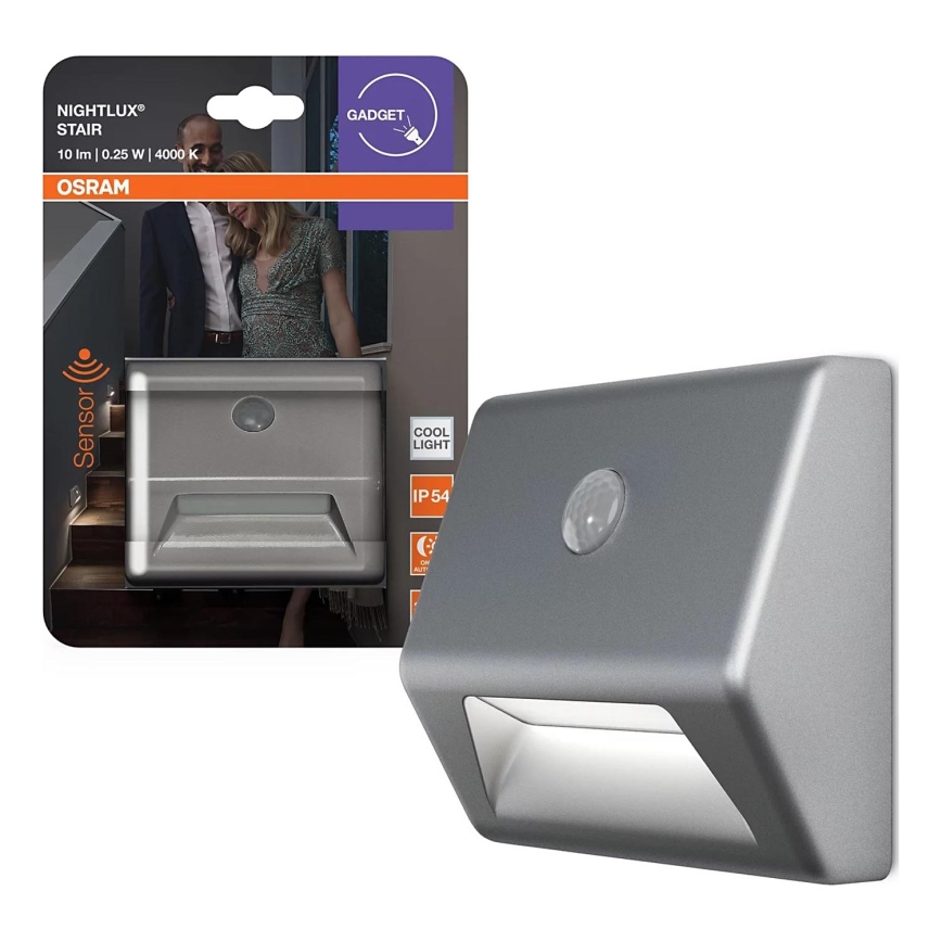 Osram - LED stopniščna svetilka s senzorjem NIGHTLUX LED/0,25W/3xAAA IP54 srebrna