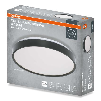 Osram - LED stropna svetilka s senzorjem mraka CEILING LUXO LED/18W/230V, premer 32 cm, črna