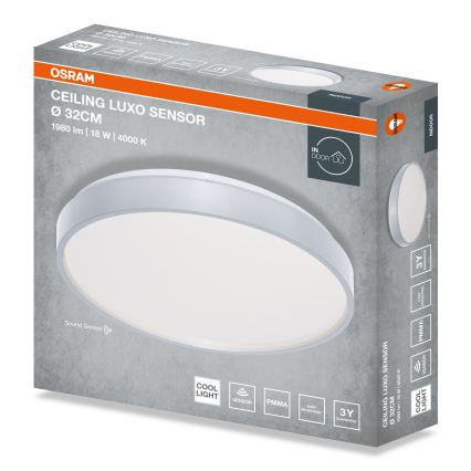 Osram - LED stropna svetilka z zaznavalom mraka CEILING LUXO LED/18W/230V, premer 32 cm, srebrna