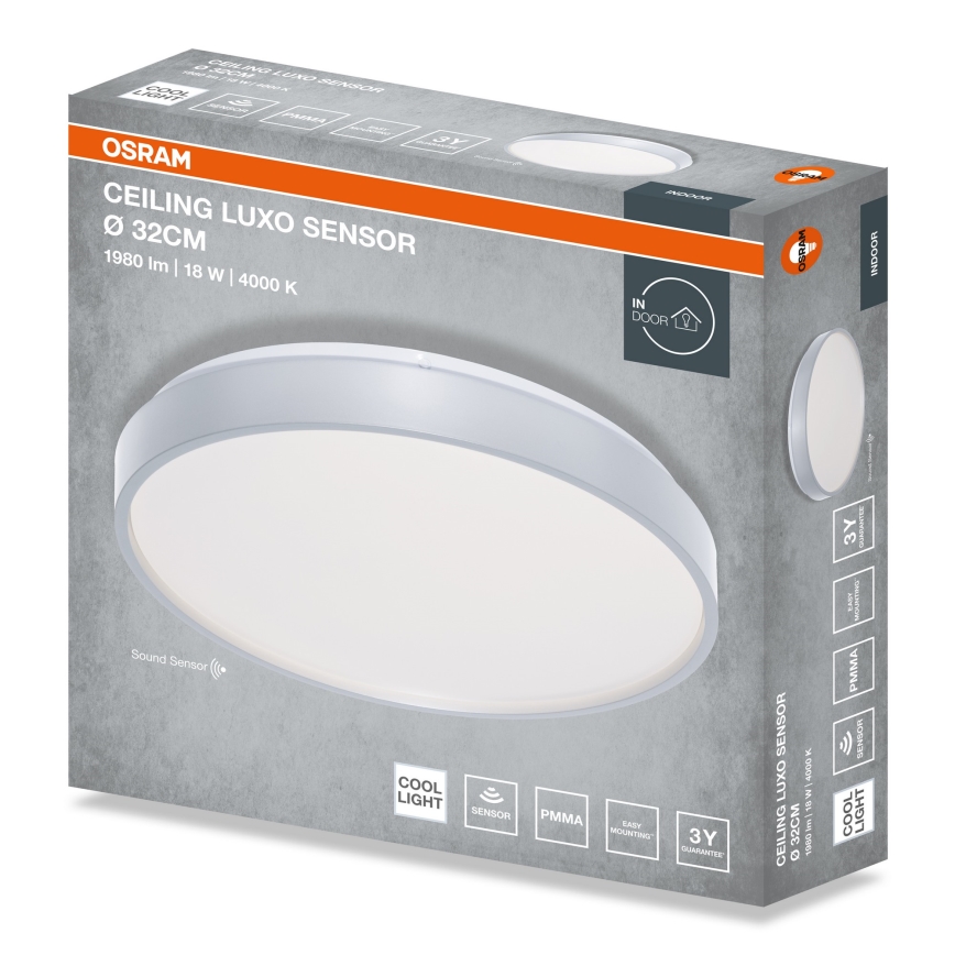 Osram - LED stropna svetilka z zaznavalom mraka CEILING LUXO LED/18W/230V, premer 32 cm, srebrna