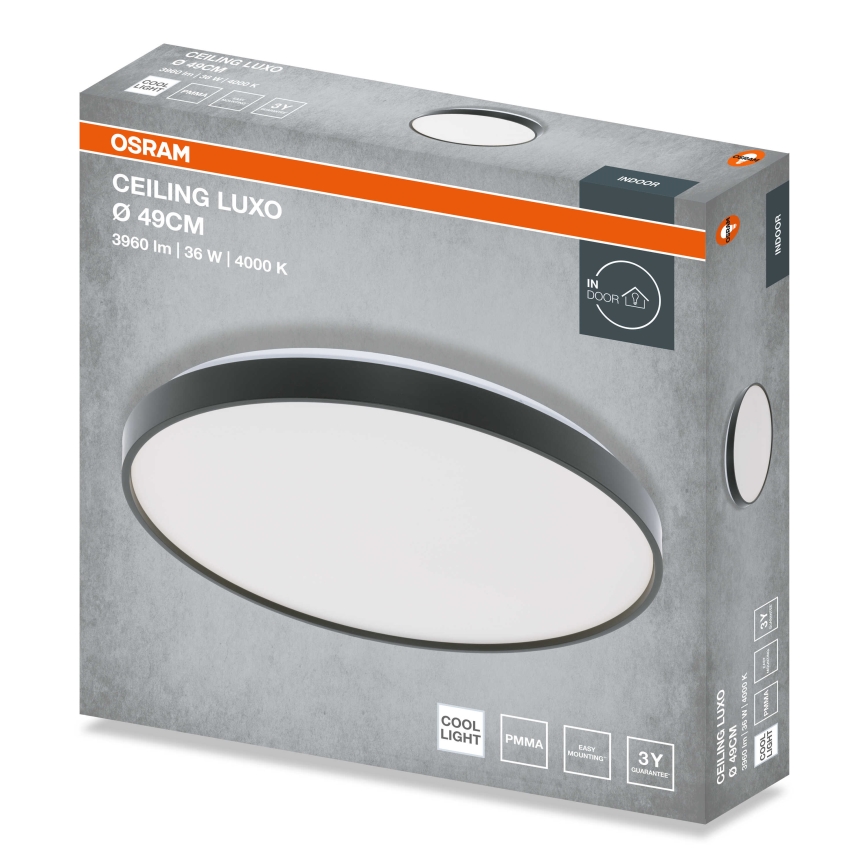 Osram - LED stropna svetilka CEILING LUXO LED/36W/230V, premer 49 cm, črna
