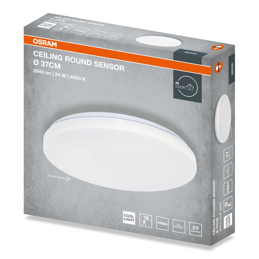 Osram - LED stropna svetilka z zaznavalom mraka CEILING ROUND LED/24W/230V 4000K, premer 37 cm, bela