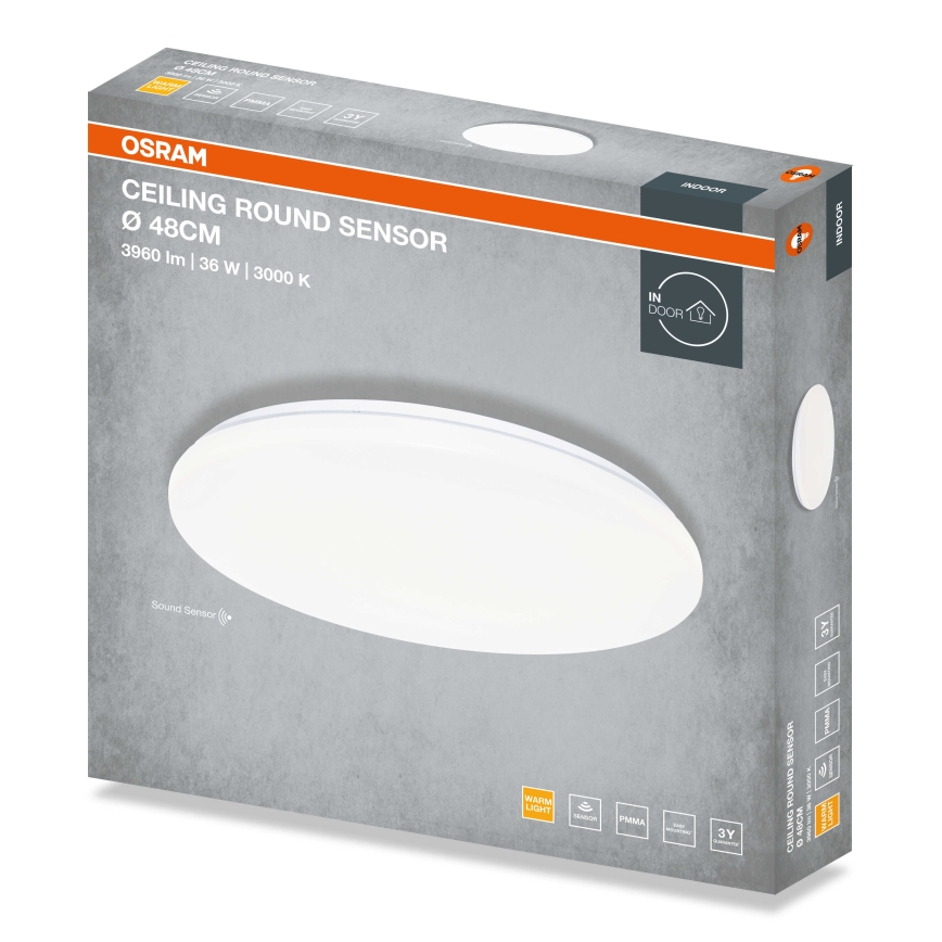 Osram - LED stropna svetilka s senzorjem mraka CEILING ROUND LED/36W/230V 3000K premer 48 cm bela