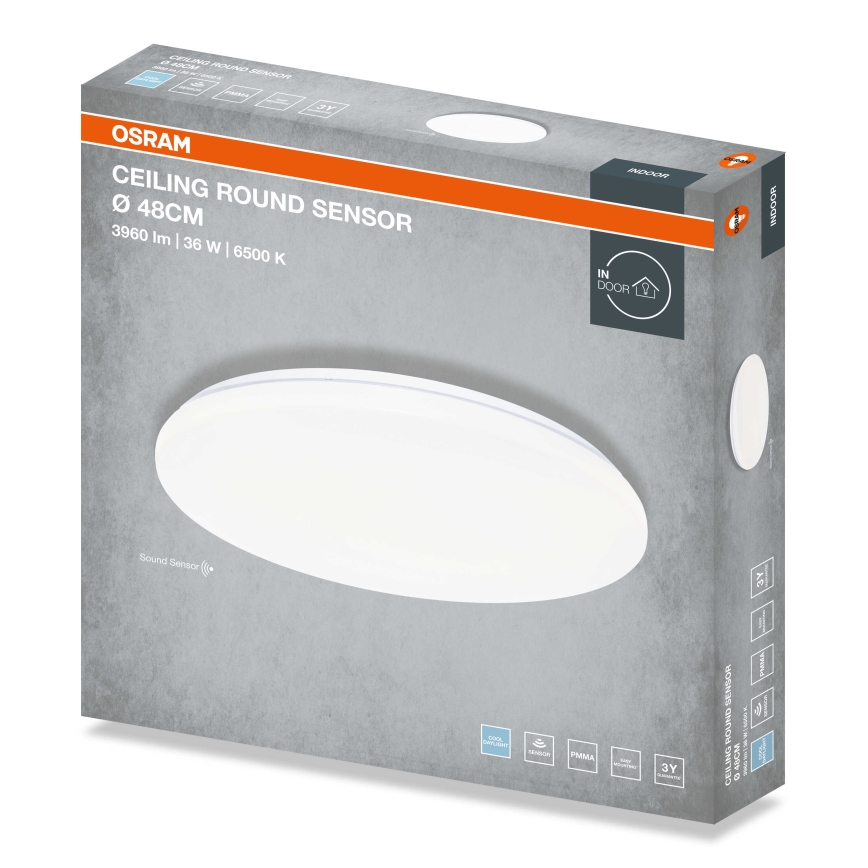 Osram - LED stropna svetilka s senzorjem mraka CEILING ROUND LED/36W/230V 6500K, premer 48 cm, bela