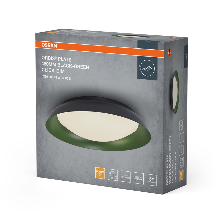 Osram - Zatemnjiva LED stropna svetilka ORBIS PLATE LED/45W/230V premer 48 cm zelena/črna