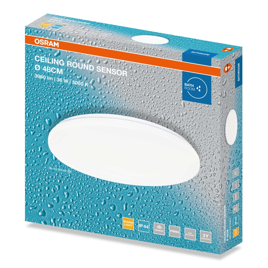 Osram - LED stropna svetilka za kopalnico s senzorjem mraka CEILING ROUND LED/36W/230V 3000K Ø 48 cm IP44 bela