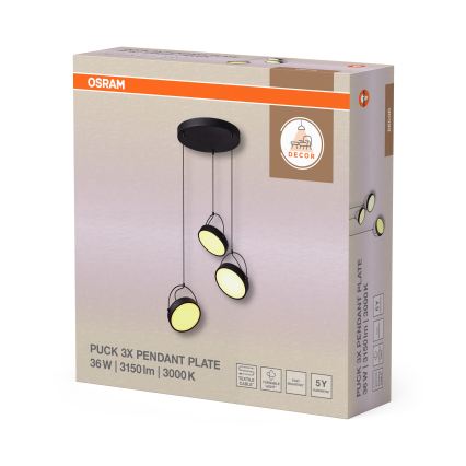 Osram - LED viseči lestenec na kablu DECOR PUCK 3xLED/12W/230V CRI 90 črna