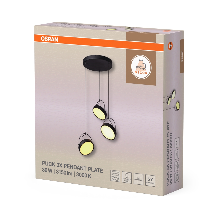 Osram - LED viseči lestenec na kablu DECOR PUCK 3xLED/12W/230V CRI 90 črna