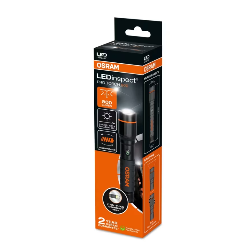 Osram - polnilna LED ročna svetilka z nastavljivo svetlostjo LEDINSPECT PRO TORCH 800 LED/8W/3,7V 2200 mAh IP44