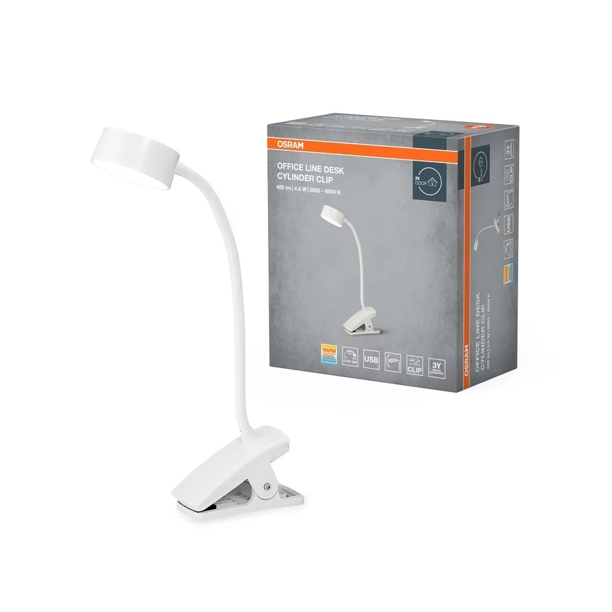 Osram - Zatemnjevalna namizna LED-svetilka s sponko OFFICE LINE LED/4,8W/230V 3000/4000/6500K bela