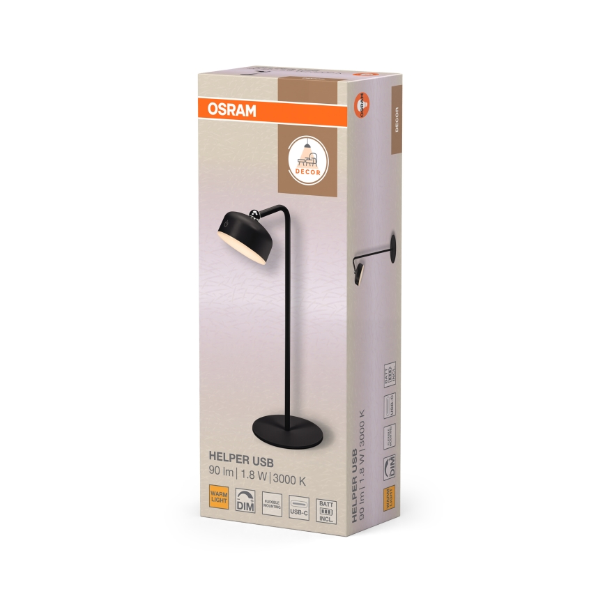 Osram - LED zatemnjiva polnilna namizna svetilka 3 v 1 DECOR HELPER LED/1,8W/5V črna
