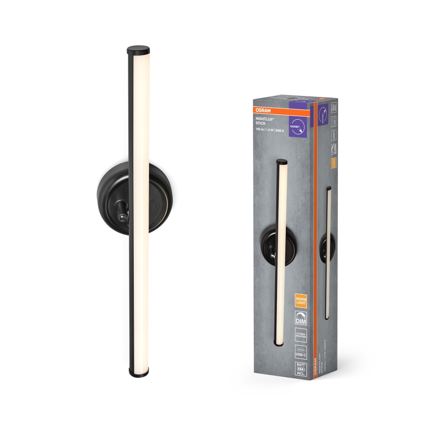 Osram - Zatemnjiva polnilna stenska LED-svetilka na dotik NIGHTLUX LED/1,8W/5V črna