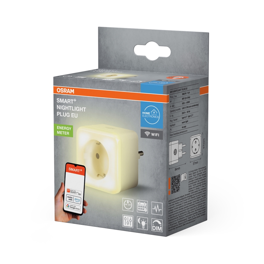 Osram - LED zatemnjevalna vtičnica z osvetlitvijo SCHUKO SMART+ NIGHTLIGHT 3680W/230V Wi‑Fi