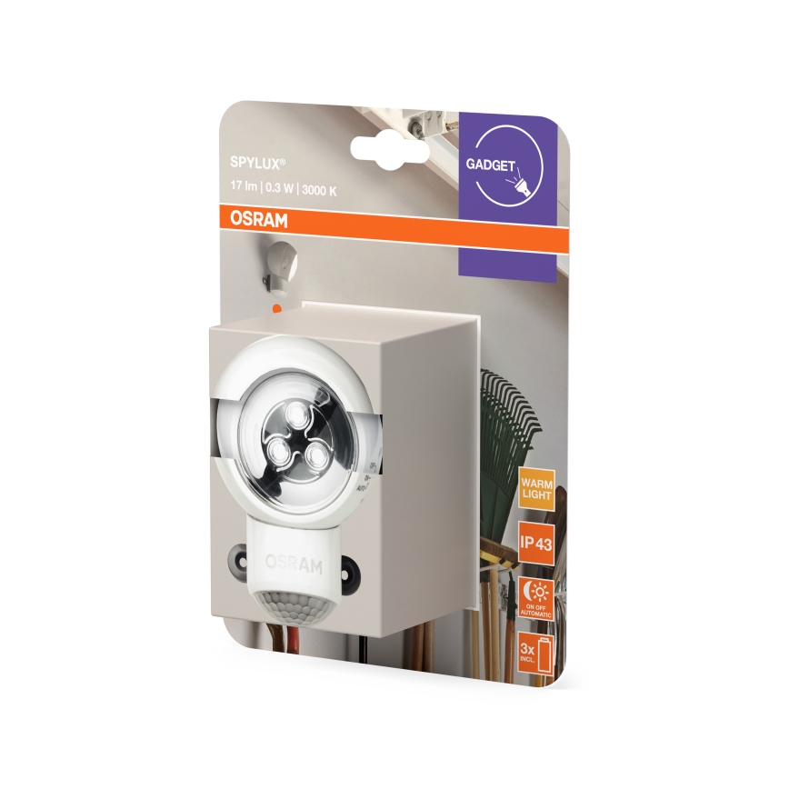 Osram - LED zunanja orientacijska svetilka s senzorjem gibanja in mraka SPYLUX LED/0,3W/4,5V IP43 bela