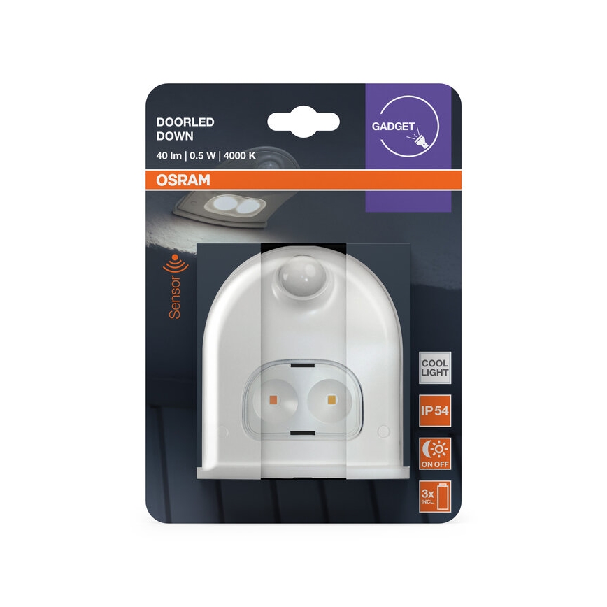 Osram - LED zunanja stenska svetilka s senzorjem DOORLED LED/0,5W/3xAA IP54 bela