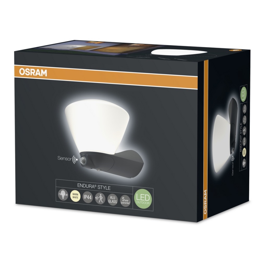 Osram - LED Zunanja stenska svetilka s senzorjem ENDURA LED/7W/230V črna