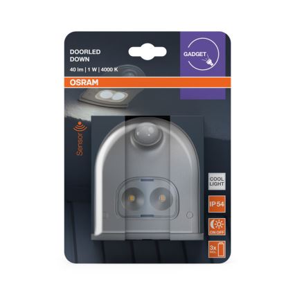 Osram - LED zunanja stenska svetilka z senzorjem DOORLED LED/0,5W/3xAA IP54 srebrna