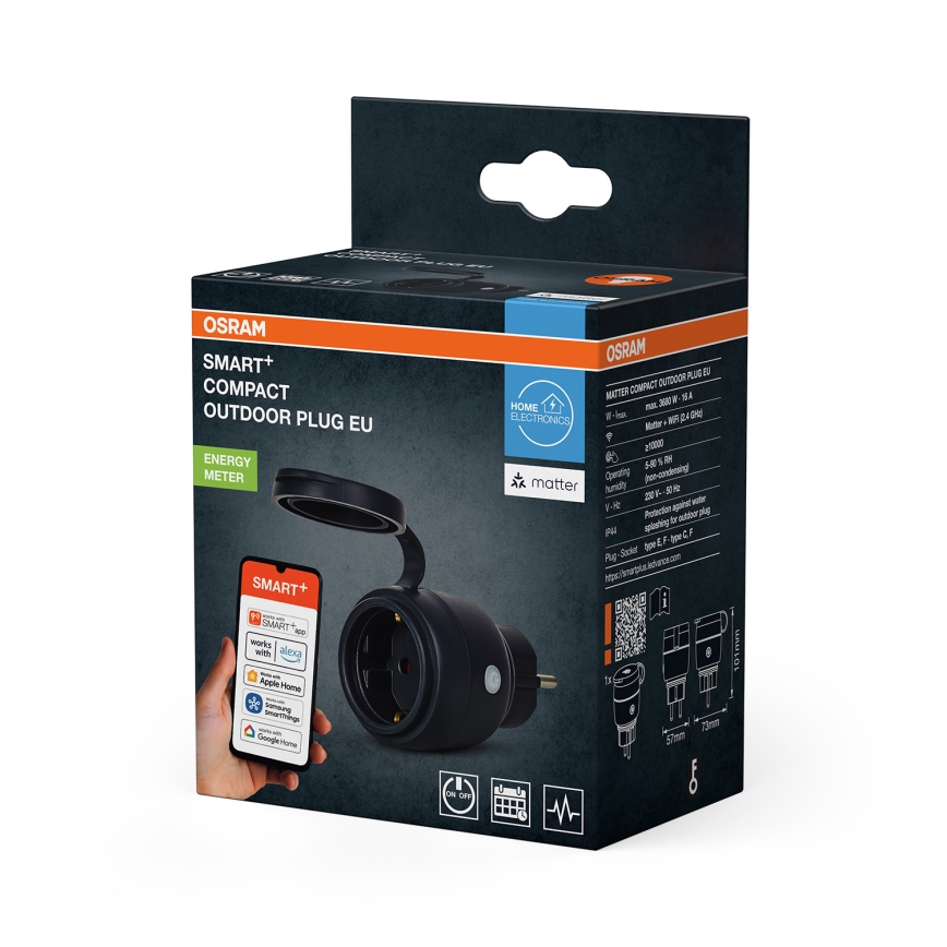 Osram - Pametna zunanja vtičnica SMART+ MATTER SCHUKO 3680W/230V/16A IP44 Wi‑Fi