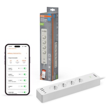 Osram - Podaljšek SMART+ 4Z tip F + 2xUSB-A + 2xUSB-C Wi-Fi