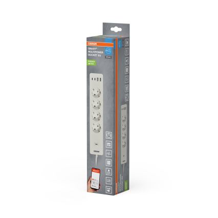 Osram - Podaljšek SMART+ 4Z tip F + 2xUSB-A + 2xUSB-C Wi-Fi