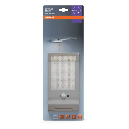 Osram - LED solarna stenska svetilka s senzorjem DOORLED LED/3W/3,3V 2000 mAh IP44 srebrna