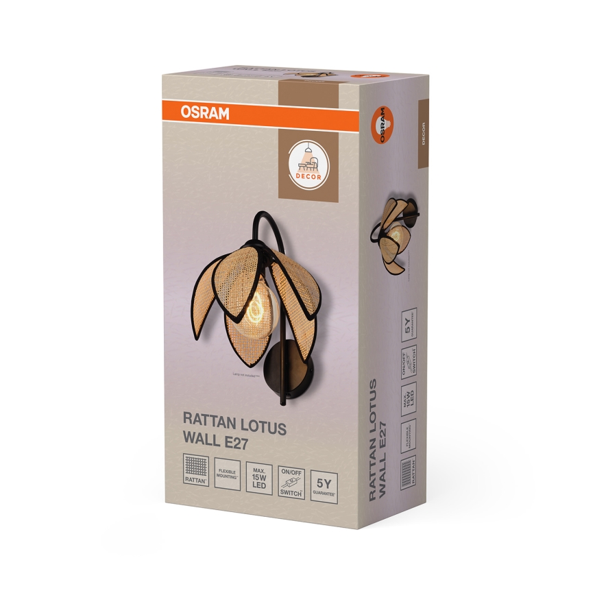 Osram - Stenska svetilka DECOR RATTAN 1xE27/15W/230V bežna/črna