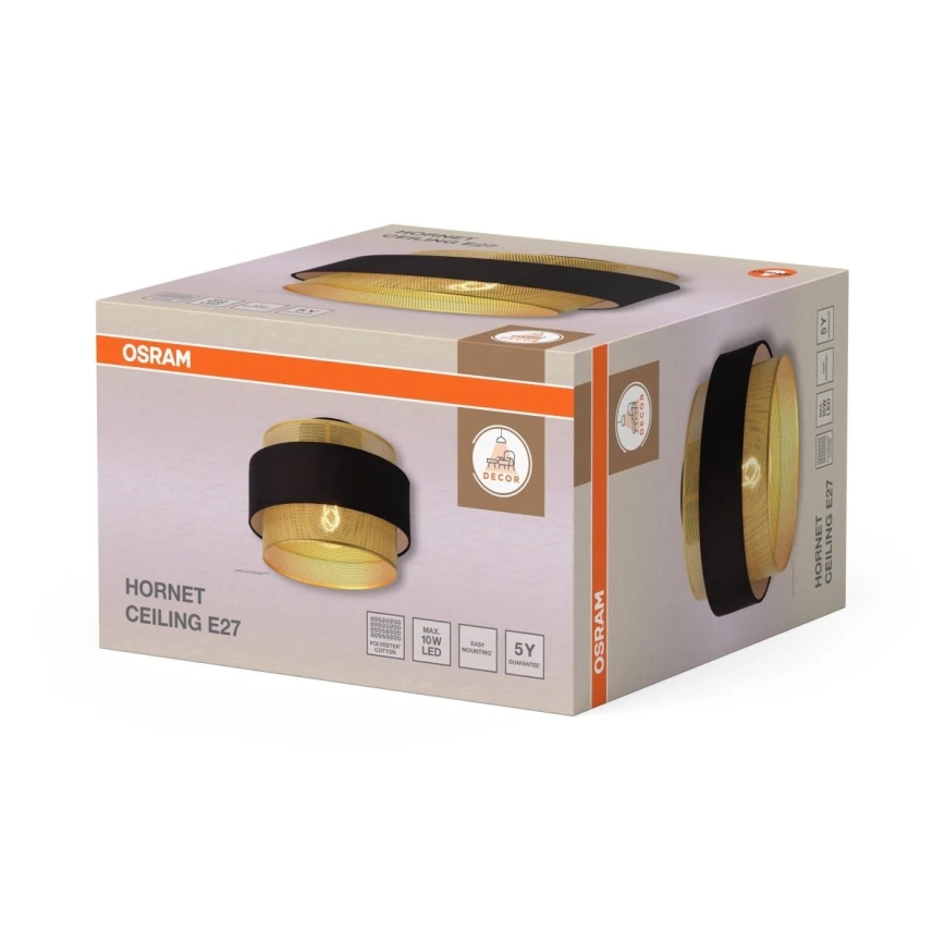 Osram - Stropna svetilka DECOR HORNET 1xE27/10W/230V, premer 30 cm, črna/zlata