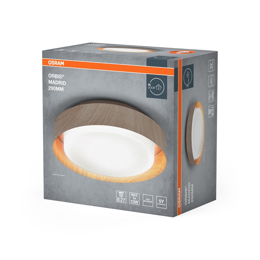 Osram - Stropna svetilka ORBIS MADRID 2xE27/10W/230V, premer 29 cm, lesni dekor