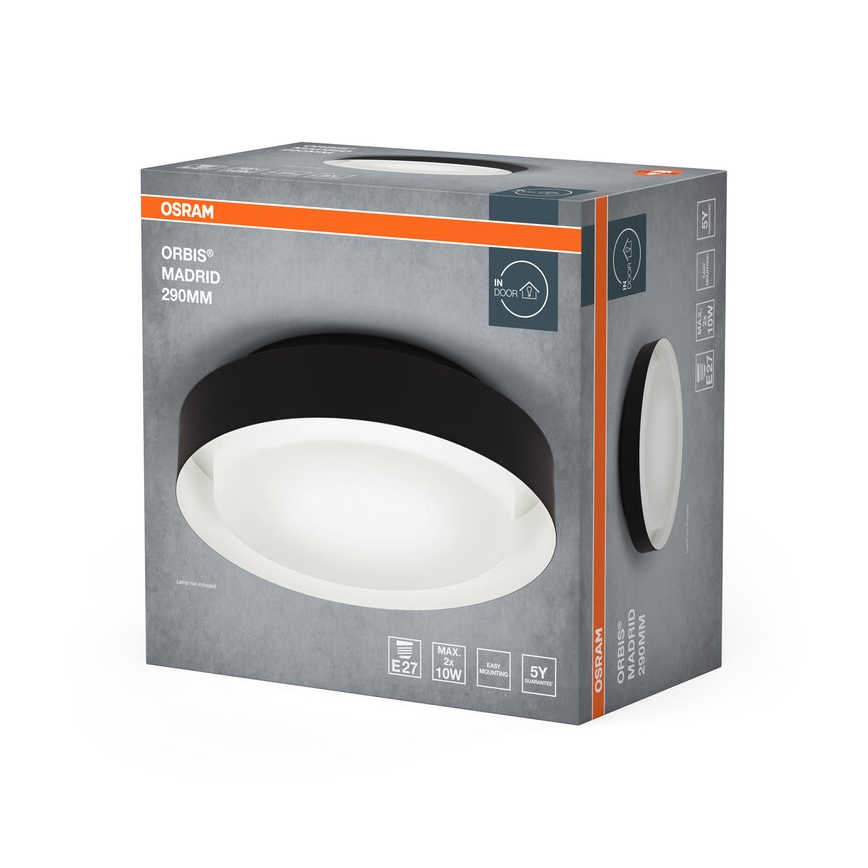 Osram - Stropna svetilka ORBIS MADRID 2×E27/10W/230V, premer 29 cm, črna