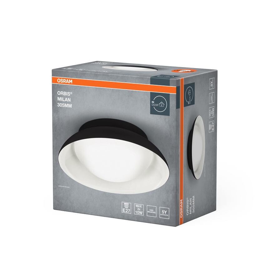 Osram - Stropna svetilka ORBIS MILAN 2xE27/10W/230V premer 30,5 cm črna