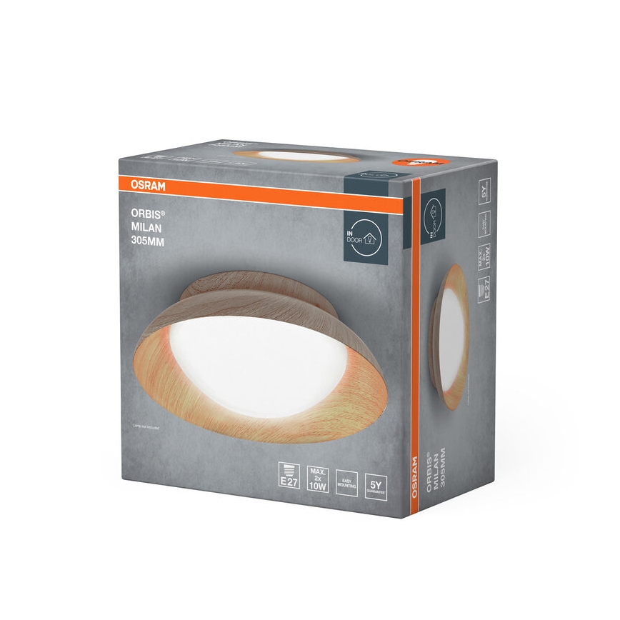 Osram - Stropna svetilka ORBIS MILAN 2xE27/10W/230V premer 30,5 cm lesni dekor