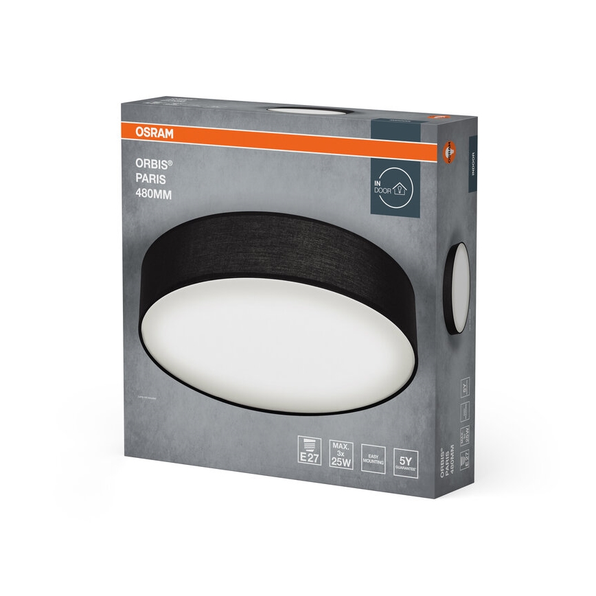 Osram - Stropna svetilka ORBIS PARIS 3xE27/25W/230V premer 48 cm črna